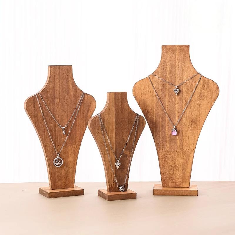 Body Jewelry Holder - Walnut Wood Detachable Mannequin Necklace Display