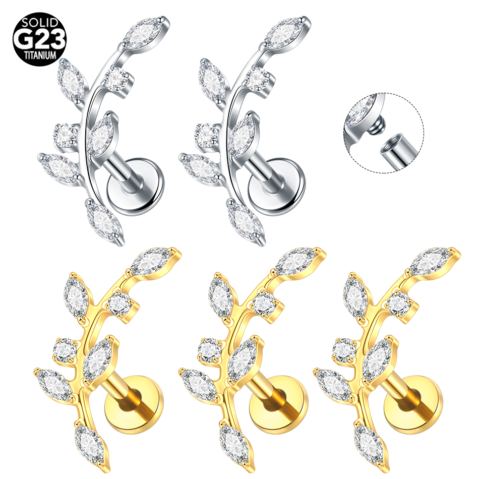 Body Jewelry Internally Threaded - 1/5PCS Titanium Leaf Ear Tragus Cartilage