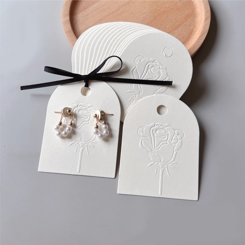 Body Jewelry Holder - White Semi-Circle Embossed Rose Hair Clip