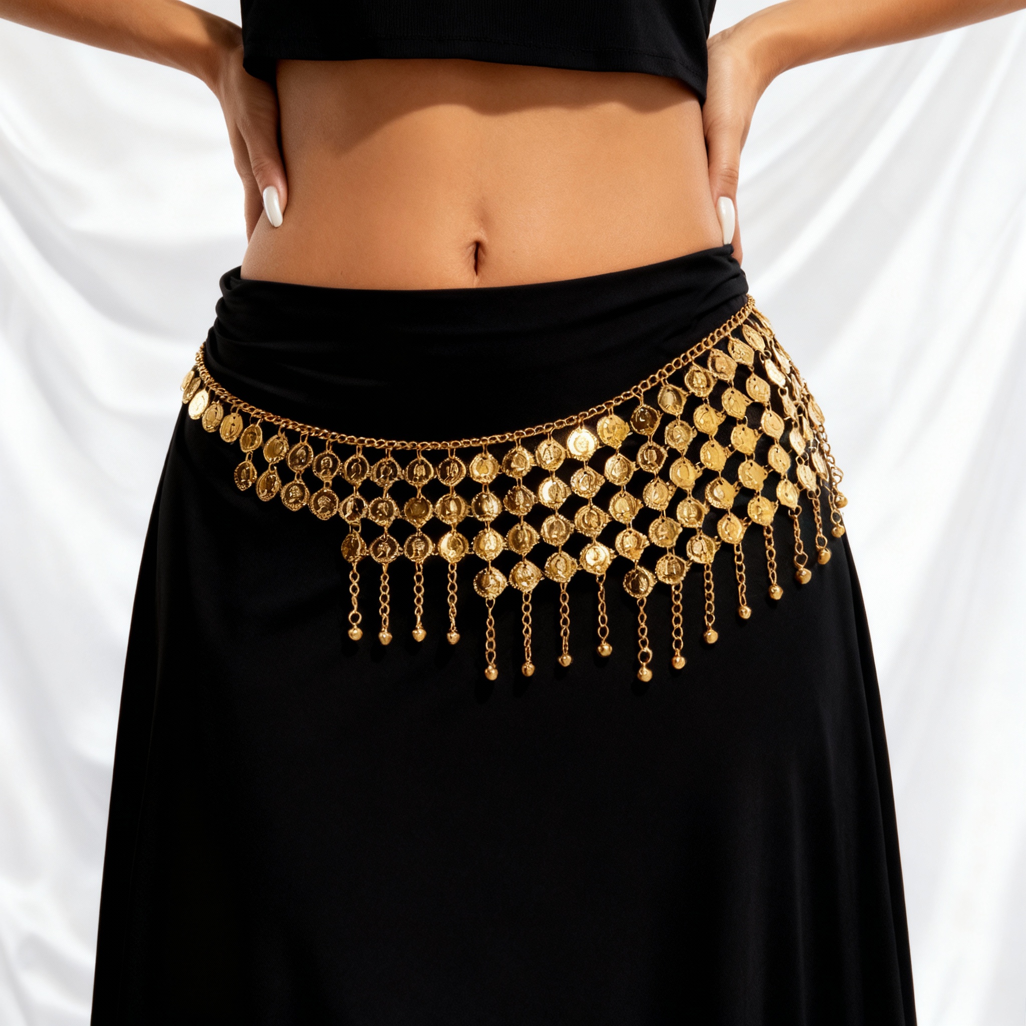 Body Jewelry Art - Boho Beauty Portrait Coin Bell Fringe