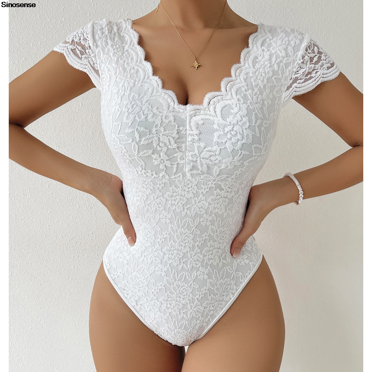 Body Jewelry Retainers - Womens Embroidery Floral Contrast Lace Teddy