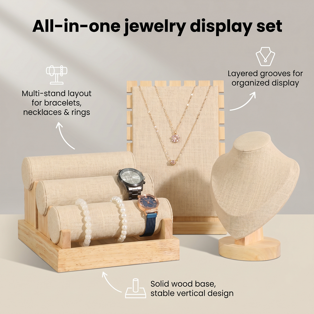 Wood Linen Jewelry Display Sta - Body Jewelry Holder reseña y precio