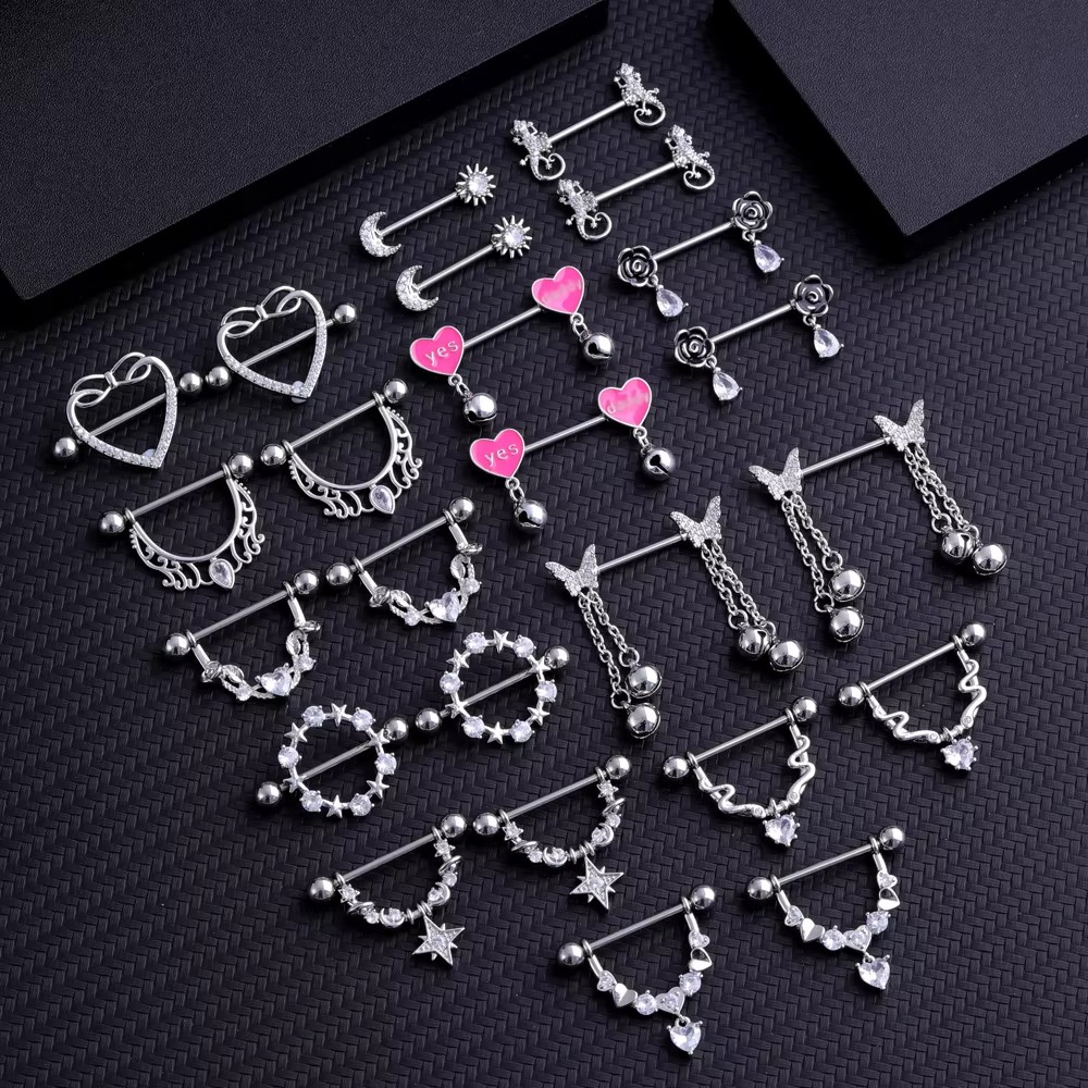 2pcs Mixed-style Lettering Flo - Body Jewelry Nipple Rings reseña y precio