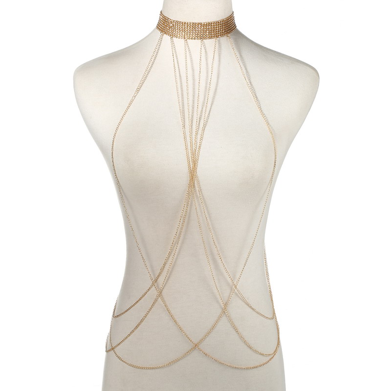 Gold Color Body Chain Women  R - Body Jewelry Rhinestone reseña y precio