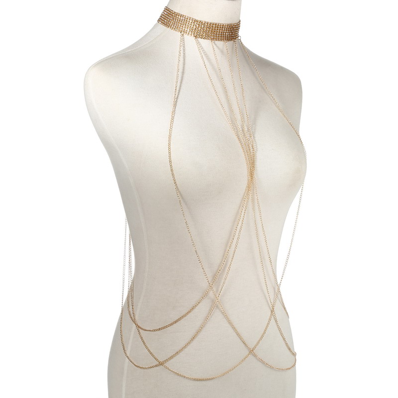 Gold Color Body Chain Women  R - Body Jewelry Rhinestone reseña y precio