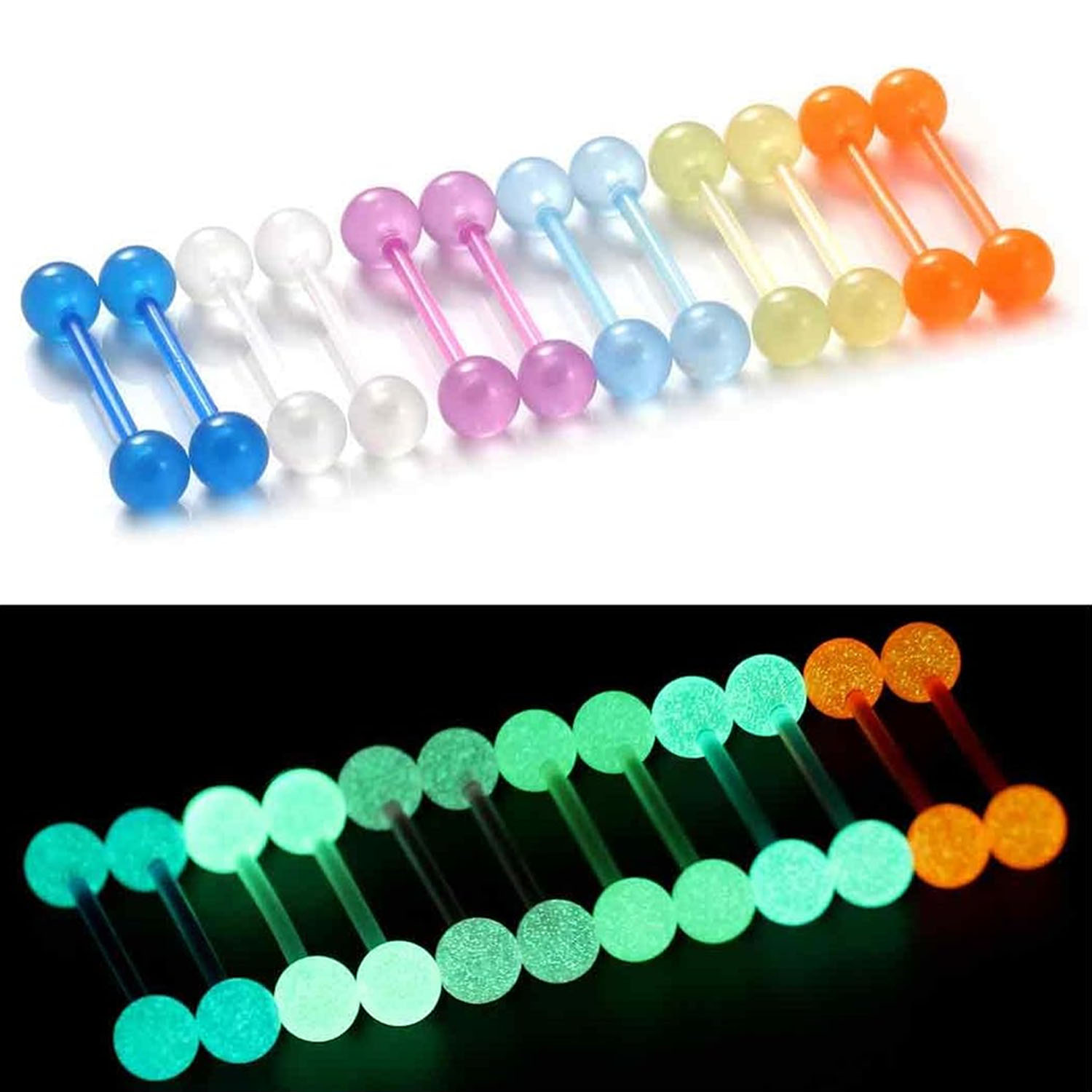 12PCS/24PCS 14G 16mm Glow in D - Body Jewelry Nipple Rings reseña y precio