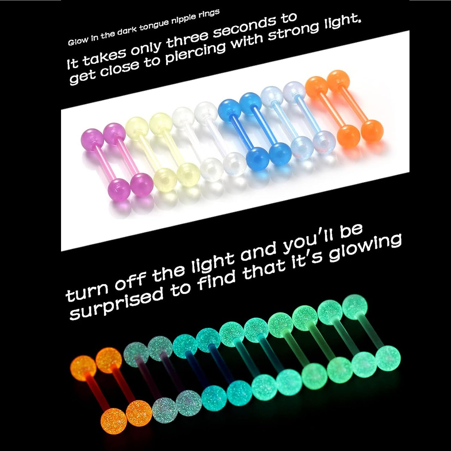12PCS/24PCS 14G 16mm Glow in D - Body Jewelry Nipple Rings reseña y precio