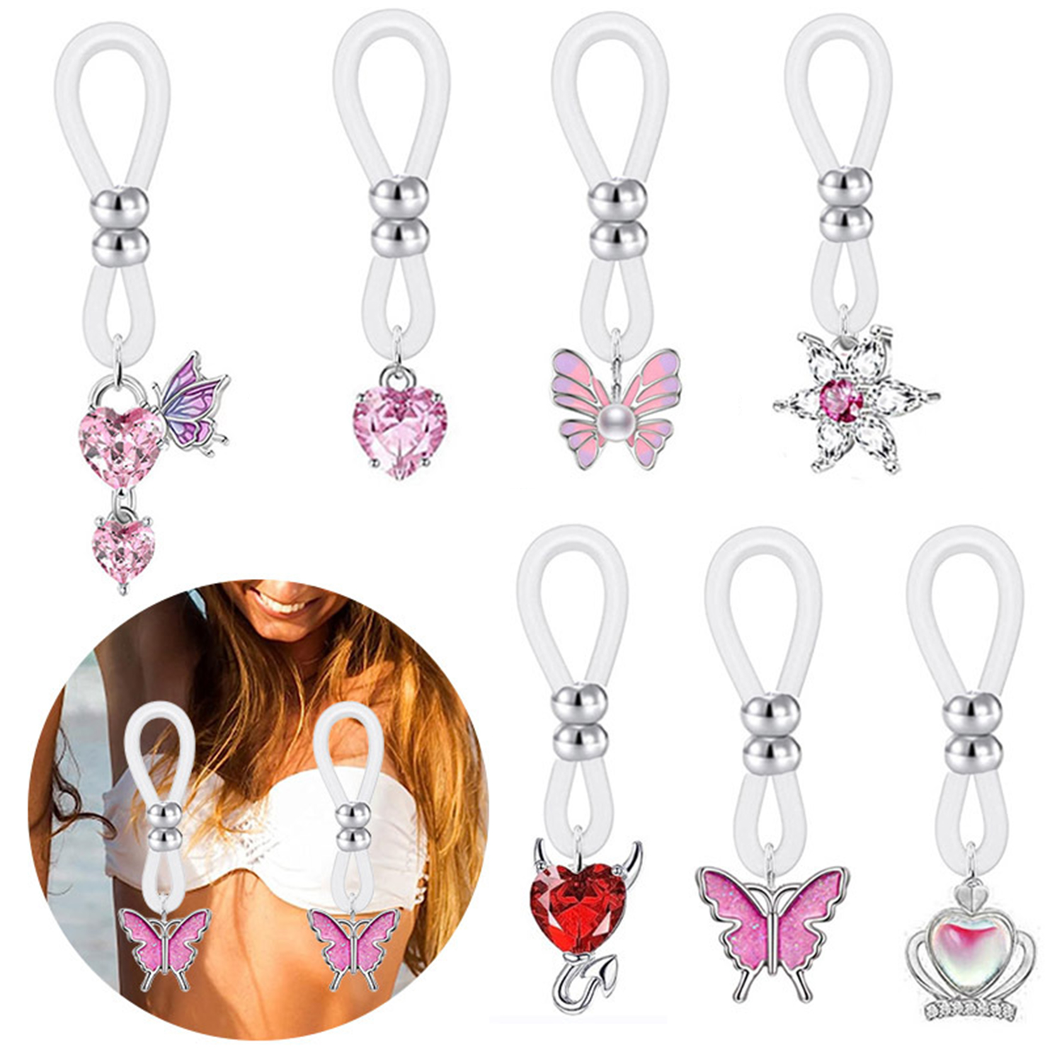 Alloy Silicone Butterfly Heart - Body Jewelry Nipple Rings reseña y precio