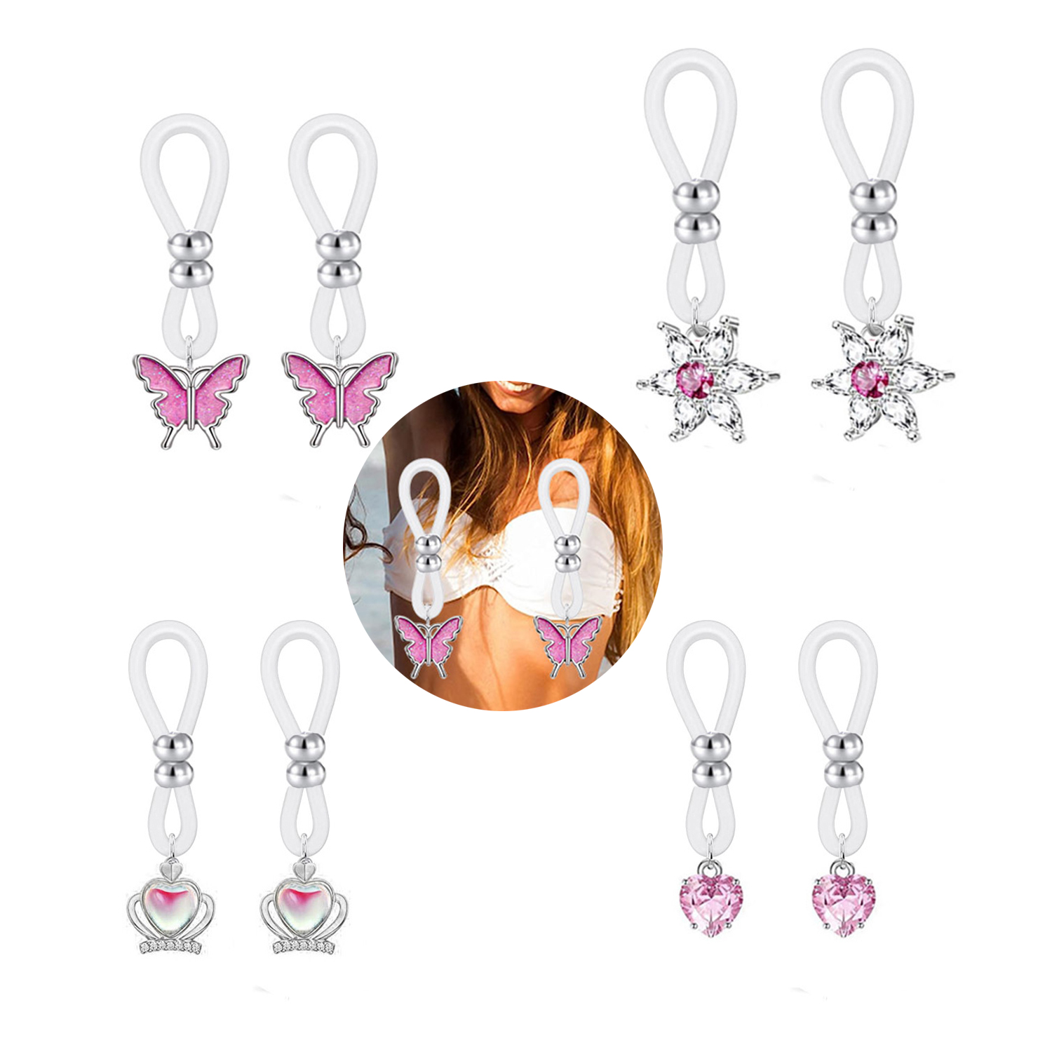 Alloy Silicone Butterfly Heart - Body Jewelry Nipple Rings reseña y precio