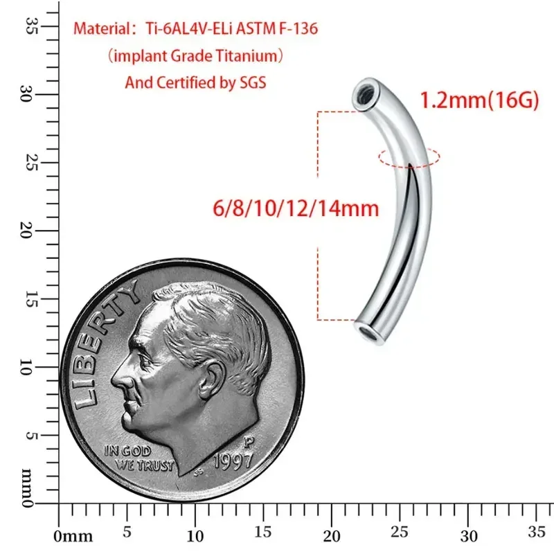 10 Pcs/Lot ASTM F136 Titanium  - Body Jewelry Internally Threaded reseña y precio