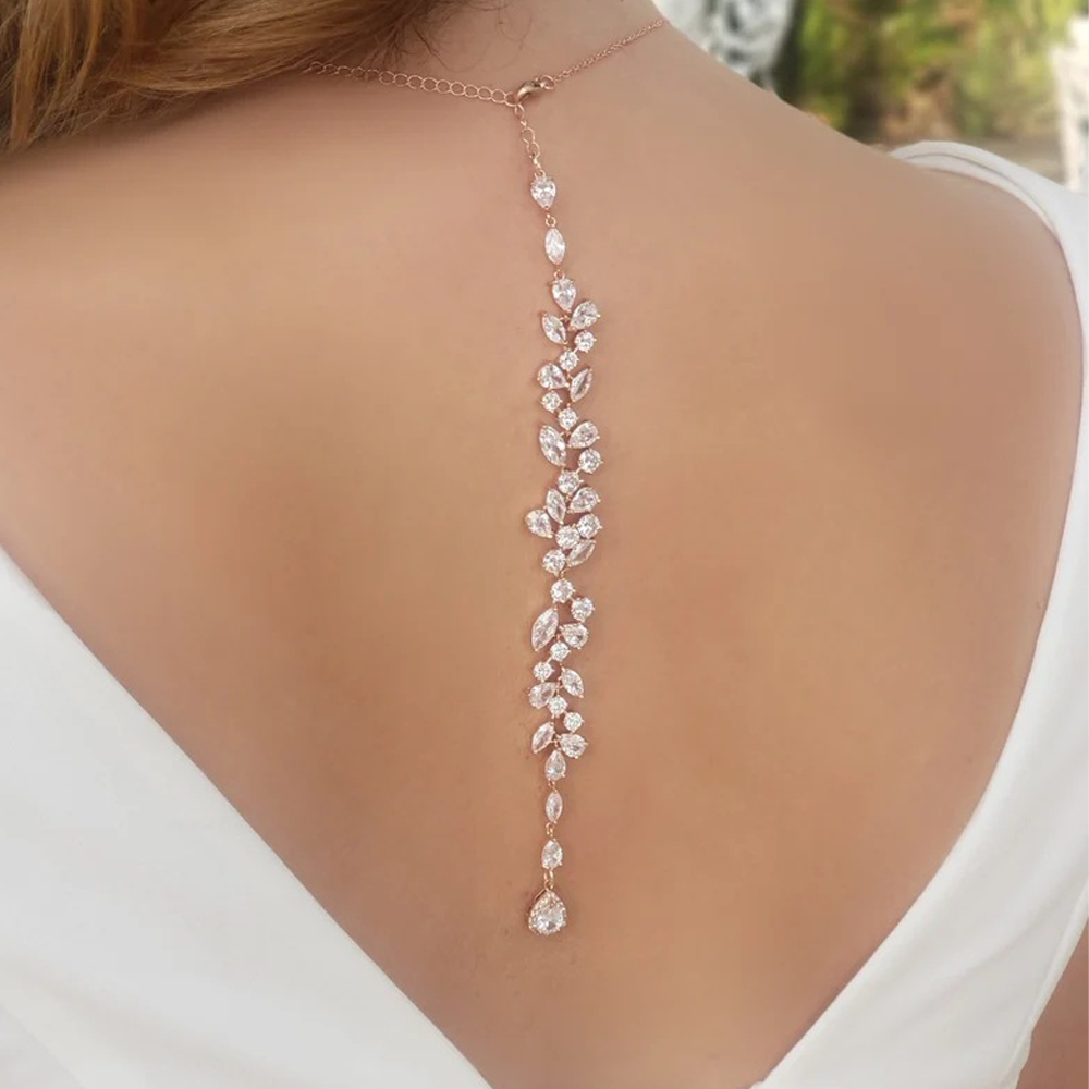 Crystal Leaf Backdrop Necklace - Body Jewelry Rhinestone reseña y precio