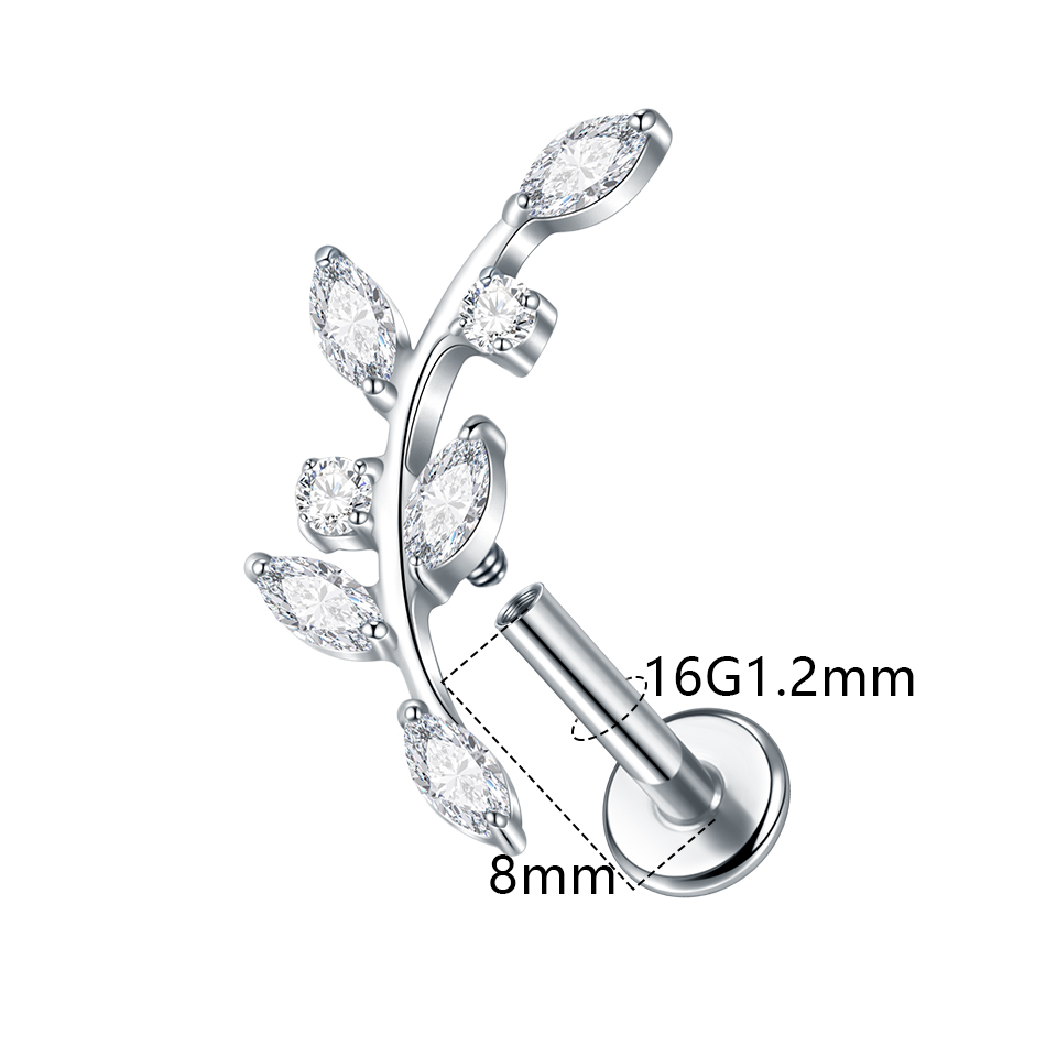 1/5PCS Titanium Leaf Ear Tragu - Body Jewelry Internally Threaded reseña y precio
