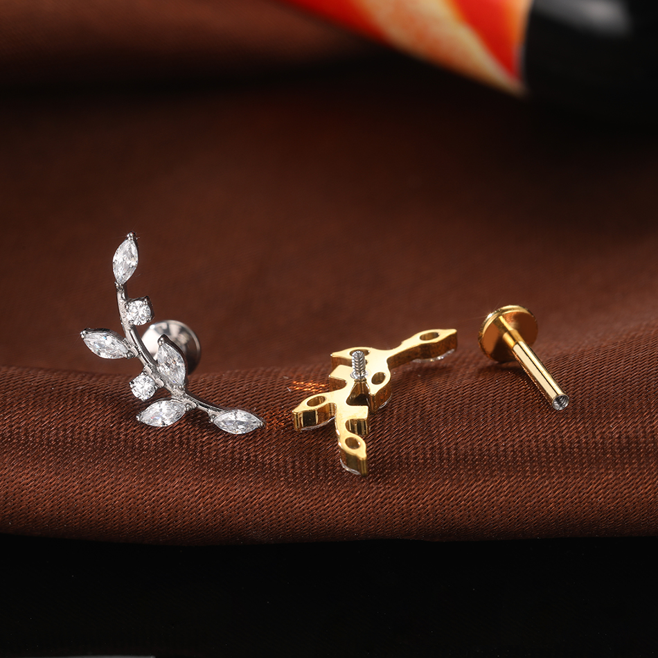1/5PCS Titanium Leaf Ear Tragu - Body Jewelry Internally Threaded reseña y precio