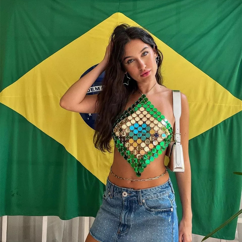 Women Brazil Flag Green Sequin - Body Jewelry Retainers reseña y precio