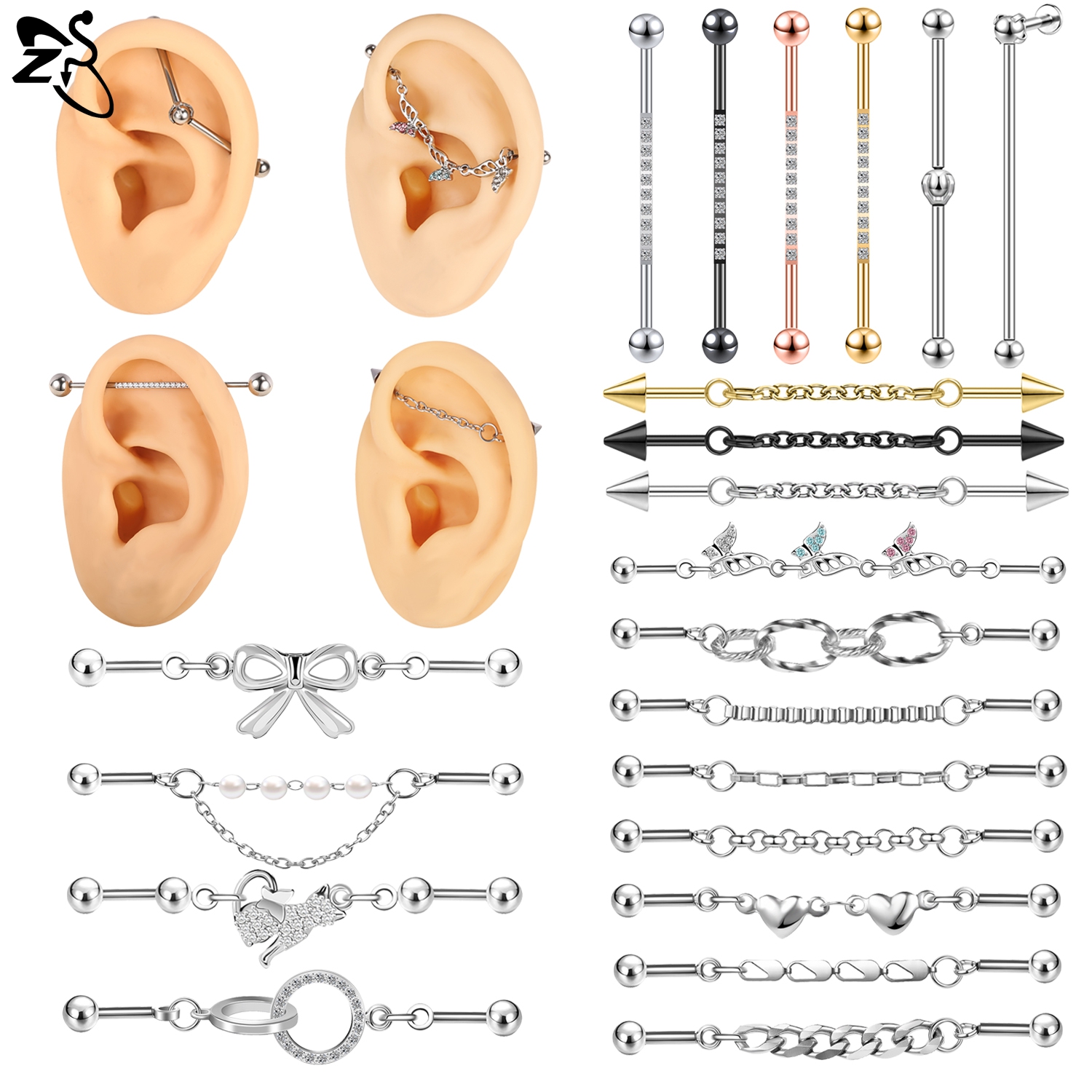 ZS 1 Piece 14/16G Stainless St - Industrial Barbell Long reseña y precio