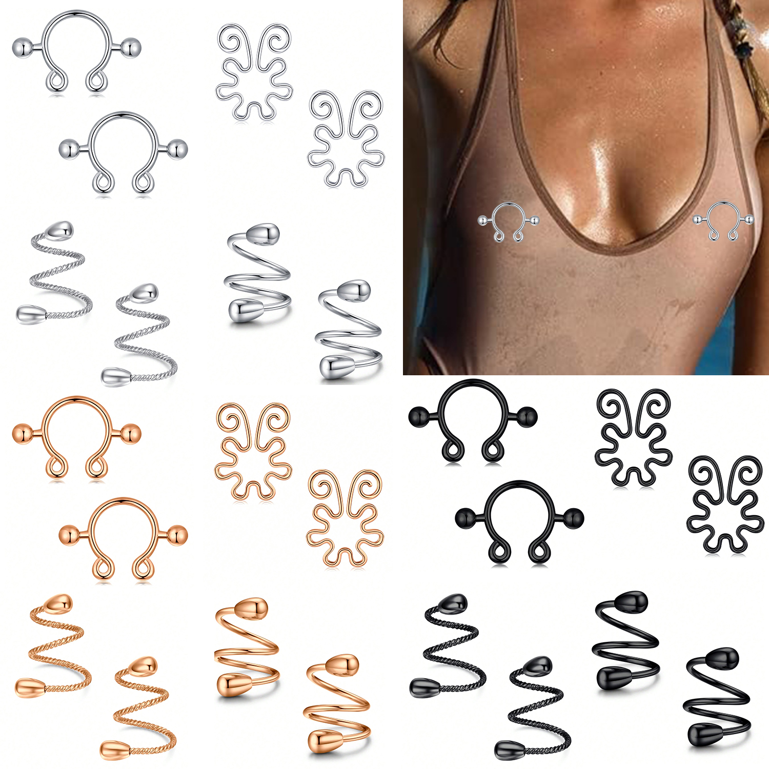 8Pcs Stainless Fake Nipple Rin - Body Jewelry Nipple Rings reseña y precio