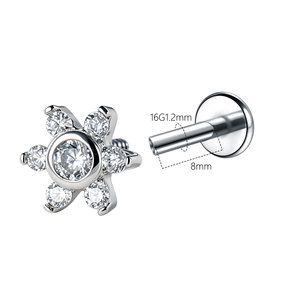 1Pc Stainless Steel Flower Zir - Body Jewelry Internally Threaded reseña y precio